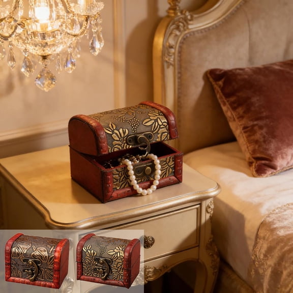 Vintage Wooden Jewelry Storage Box with Lid & Secure Clasp - Carved Retro Style Organizer for Earrings Rings & Small Accessories, Decorative Trinket Box for Home Dresser & Vanity, 3.15*2.36*2.36in, B