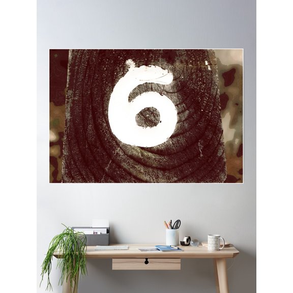Vintage Wooden Log Written Number 6 Poster Wall Art, Modern Wall Decor For Living Room Bedroom, 16x24 UNFRAMED