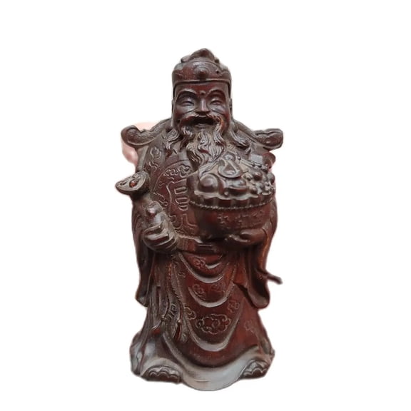 Vintage Wooden Ornaments Boxwood Carving Wealth Mammon Buddha Statue Figurine decorative sculpture home decor