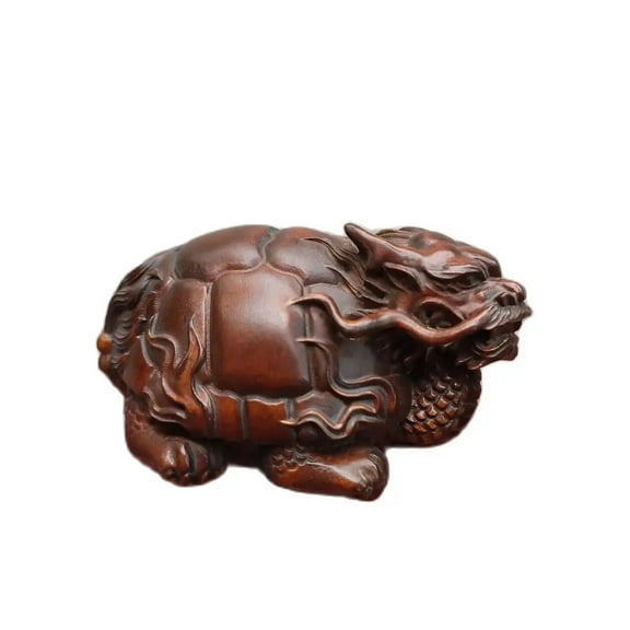 Vintage Wooden Ornaments Boxwood Carving dragon turtle Statue Figurine decorative sculpture home decor