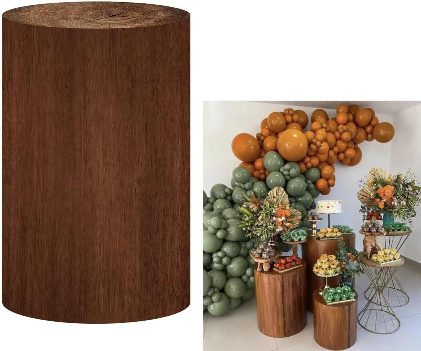 Vintage Wooden Pedestal Covers for Birthday Party Wood Grain Texture