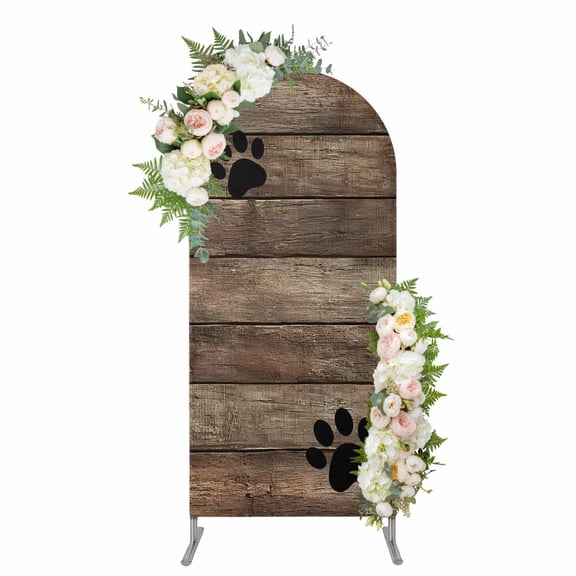 Vintage Wooden Plank Arch Backdrop Cover 7.2FT, Farmhouse Wood Board Animal Claws Brown Spandex Fitted Stretchy Arch Stand Covers, Round Top Chiara Backdrop Cover for Wedding Party Birthday