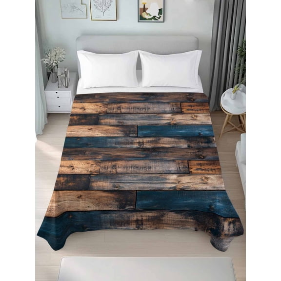 Vintage Wooden Queen Size Flat Sheet, Wrinkleproof & Fadeproof Cooling Flat Bed Sheet Only, Farmhouse Retro Shabby Wood Breathable Soft Bedding Top Sheets 90 x 102 Inches