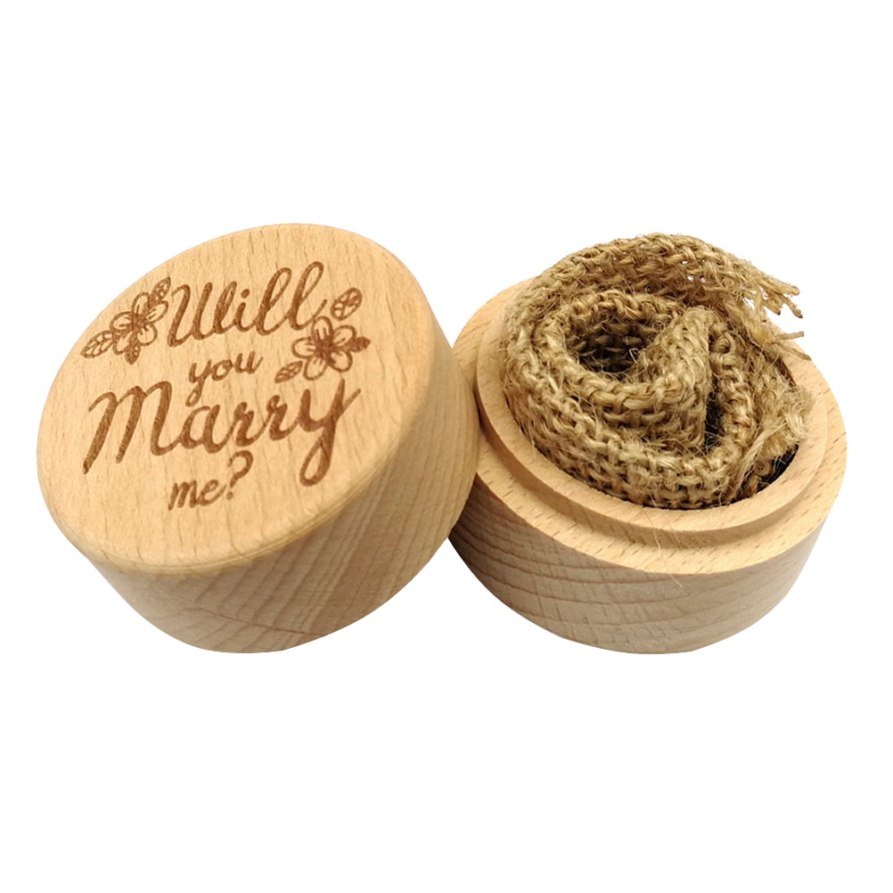 Vintage Wooden Round Ring Box Wedding Engagement Rustic Ring Box Rings ...