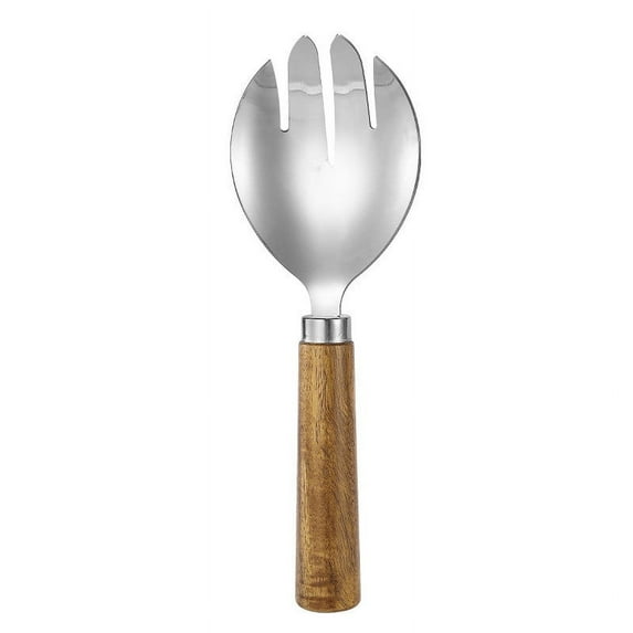 Vintage Wooden Salad Fork and Spoon - Serving Utensils for Modern Serving and Cooking, Salad Servers or Salad Tongs, Serving Spoon and Fork Set with Bamboo Handle, Silver