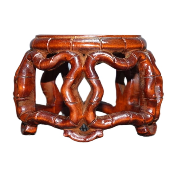 Vintage Wooden Sculpture Carved Bamboo Display Stand Base Pedestal Artisan Holder Ornament Desk Artifact