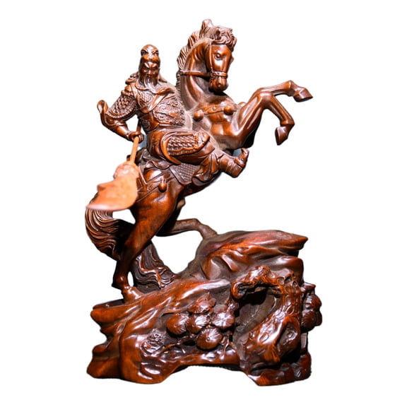 Vintage Wooden Sculpture Wood Guan Gong Hand Carved Warrior Valiant Loyalty Honorable Noble Gift Home Artifact