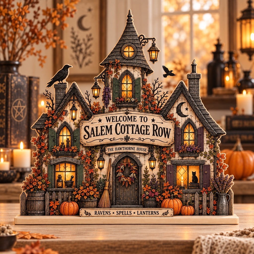 Vintage Wooden Stand Salem Cottage Row Halloween - Walmart.com