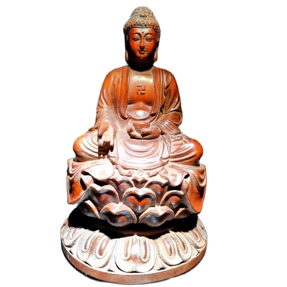 Vintage Wooden Statue Buddha Zen Carving Wood Shakyamuni Tathagata Amitabha Chinese Boxwood Sculpture Home Decor Pilgrim Decoration Practitioner Figure Lucky Meditation Room Study Wall Niche Praying