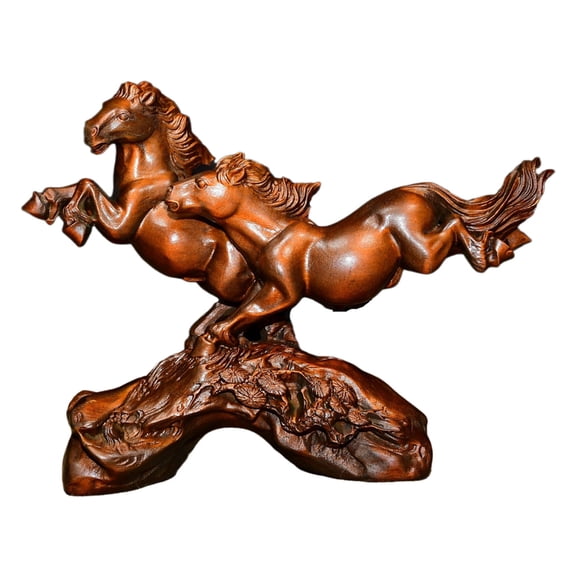 Vintage Wooden Statue Sculpture Figurine Chinese Feng Shui Success Prosperity Achievement Token Emblem Symbol Gift Livingroom