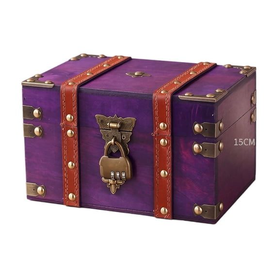 Vintage Wooden Storage Box with Lock – Antique Square Jewelry Organizer & Multi-Purpose Keepsake Chest, Decorative Trinket Box for Small Treasures, Photos & Desk Accessories