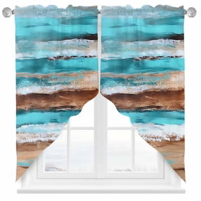 Vintage Wooden Swag Valances for Windows 2 Pack Board Abstract Blue Turquoise Wood Grain Swag Kitchen Curtains 36 Inches Long Rod Pocket Short Window Treatment for Kitchen Bathroom 28"x36"