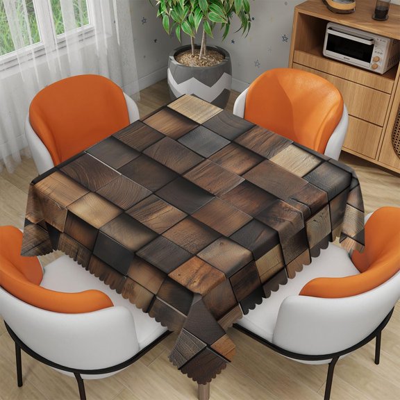 Vintage Wooden Tablecloth 54x54 Inch Square Modern Rustic Wood Farmhouse Tablecloths Polyester Table Cloth for Holiday Parties Kitchen Dining Indoor Outdoor
