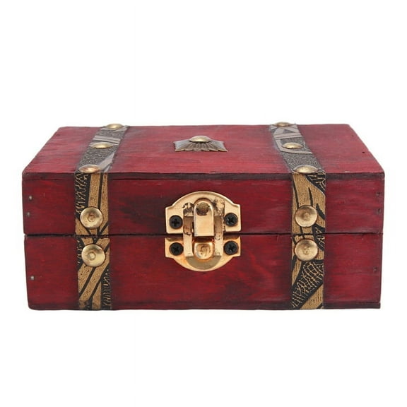 Vintage Wooden Treasure Chest Storage Box Lock Organizer Case Foldable Mini Small Wood Home Decor Container Trinket Jewelry Bin