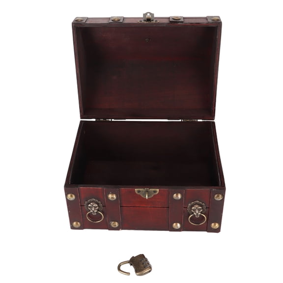 Vintage Wooden Treasure Chest Storage Box with Secure Combination Lock Vintage Red Jewelry Organizer