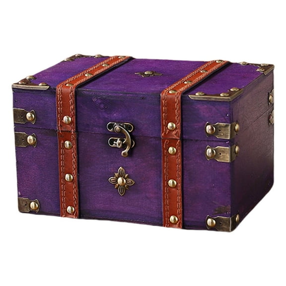 Vintage Wooden Treasure Chests Lockable Jewelry Storage Box Antique Style Decorative Organizers for Home Bedroom Decors