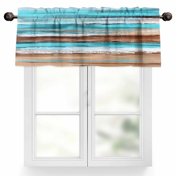 Vintage Wooden Valances for Windows, 42 x 18in, Board Abstract Blue Turquoise Wood Grain Rod Pocket Kitchen Valance Curtain Light Filtering Window Treatments for Living Room Bedroom, 1 Panel