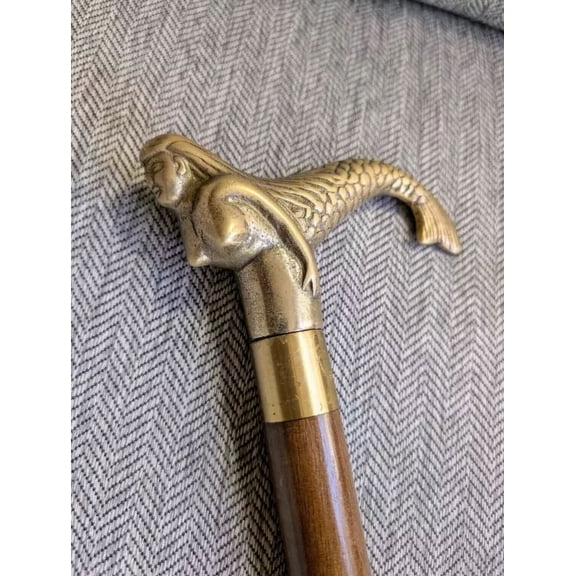 Vintage Wooden Walking Antique Walking Cane Stick Mermaid Handle Stick Gift