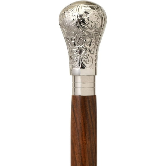 Vintage Wooden Walking Cane Wooden Walking Stick for Seniors Silver Brass Handle Rosewood Brown Shaft Cane Walking Cane for Men and Women