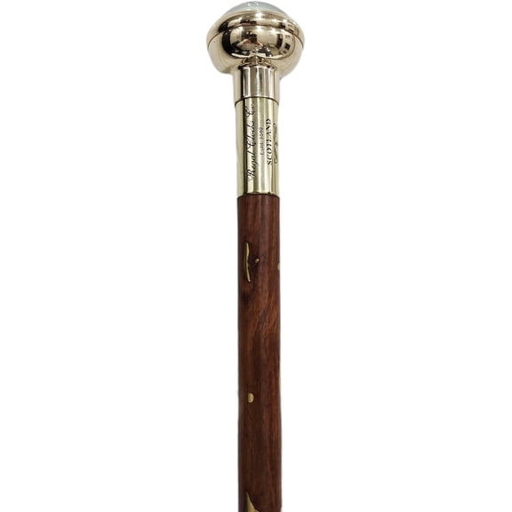 Vintage Wooden Walking Cane with Polished Brass Royal Club Handle, Decorative Gentlemans Walking Stick, Classic Mobility Cane for Men