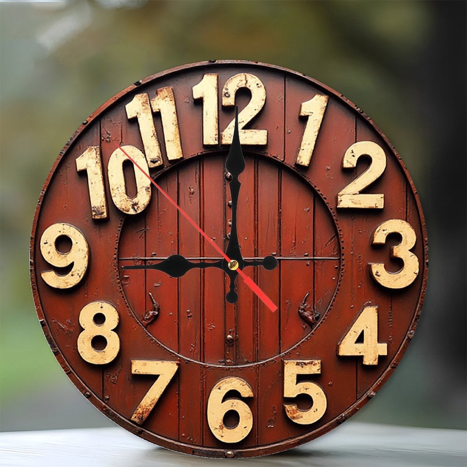 Vintage Wooden Wall Clock Large Rustic Farmhouse Decor 12-Inch Silent ...