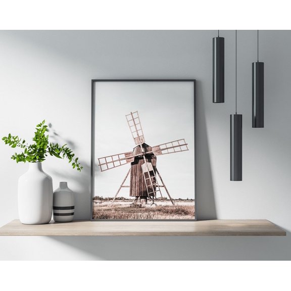 Vintage Wooden Windmill Minimalist Wall Art Print, Unframed Paper Poster 8x10in