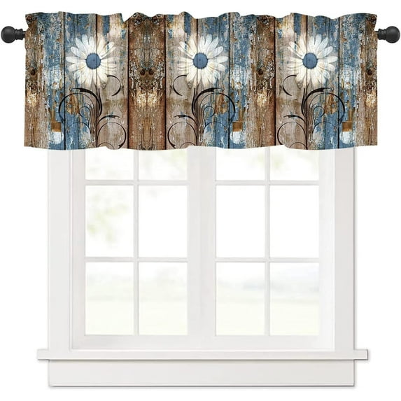 Vintage Wooden Wood Floral Valance Curtains Rustic Rustic Wooden Background Sunflower Floral Kitchen Window Valance 54x18 Inch 1 Panel