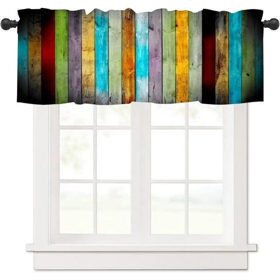 Vintage Wooden Wood Floral Valance Curtains Rustic Rustic Wooden Background Sunflower Floral Kitchen Window Valance 54x18 Inch 1 Panel