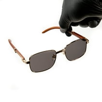 Vintage Woodgrain Gold Frame Black Tint Lens Hip Hop Men's Pilot Sunglasses