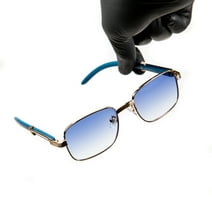 Vintage Woodgrain Gold Frame Sky Blue Tint Lens Hip Hop Men's Pilot Sunglasses