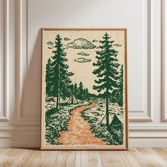 Vintage Woodland Linocut Poster, Unframed Paper Poster 16x20in