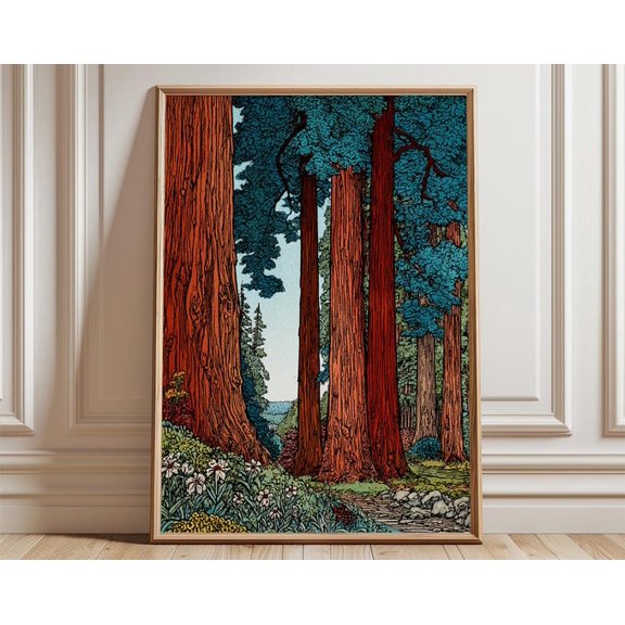 Vintage Woodland Path Forest Landscape Wall Art, Unframed Paper Poster 24x36in