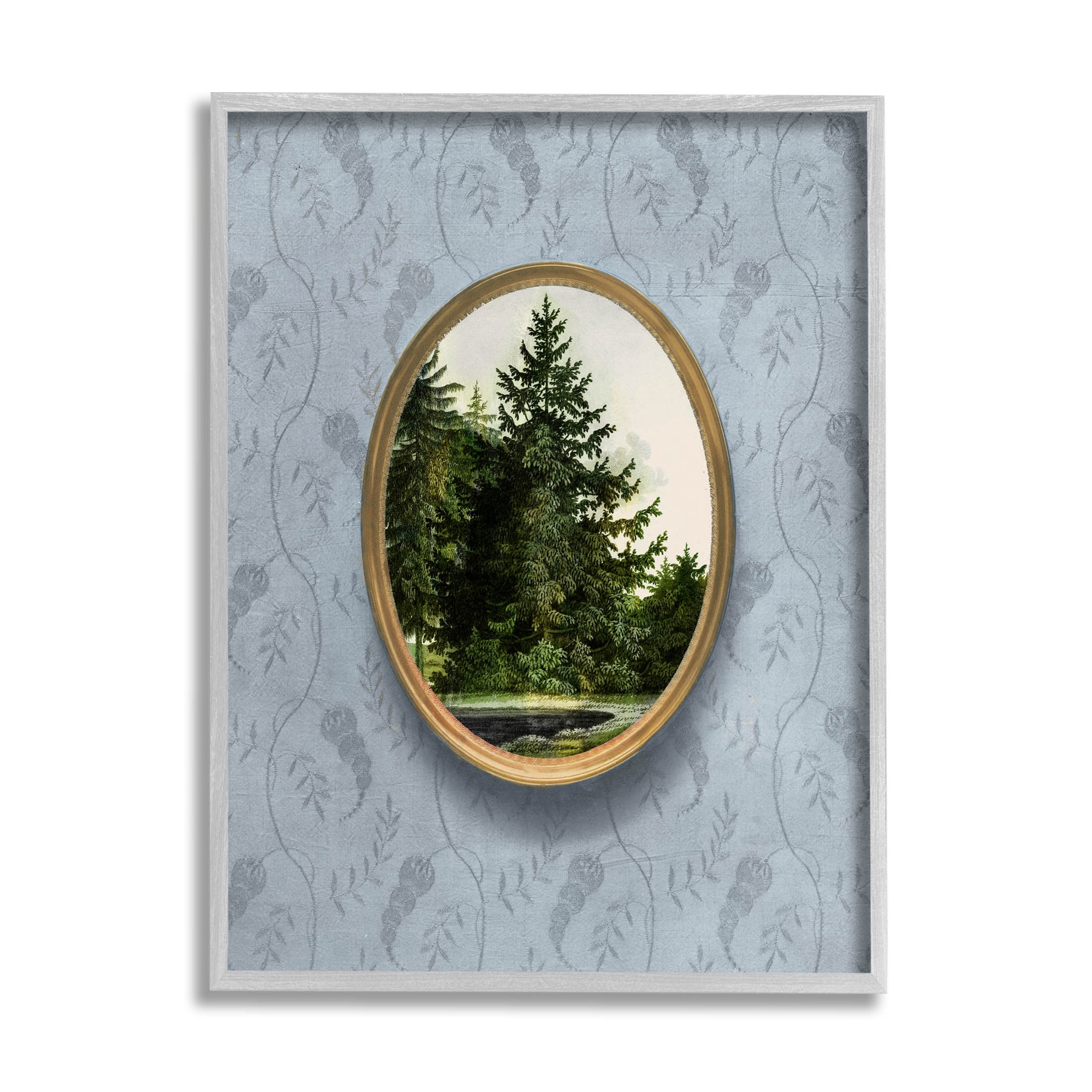 Vintage Woodland Tree View Border Landscape Graphic Art Gray Framed Art Print Wall Art
