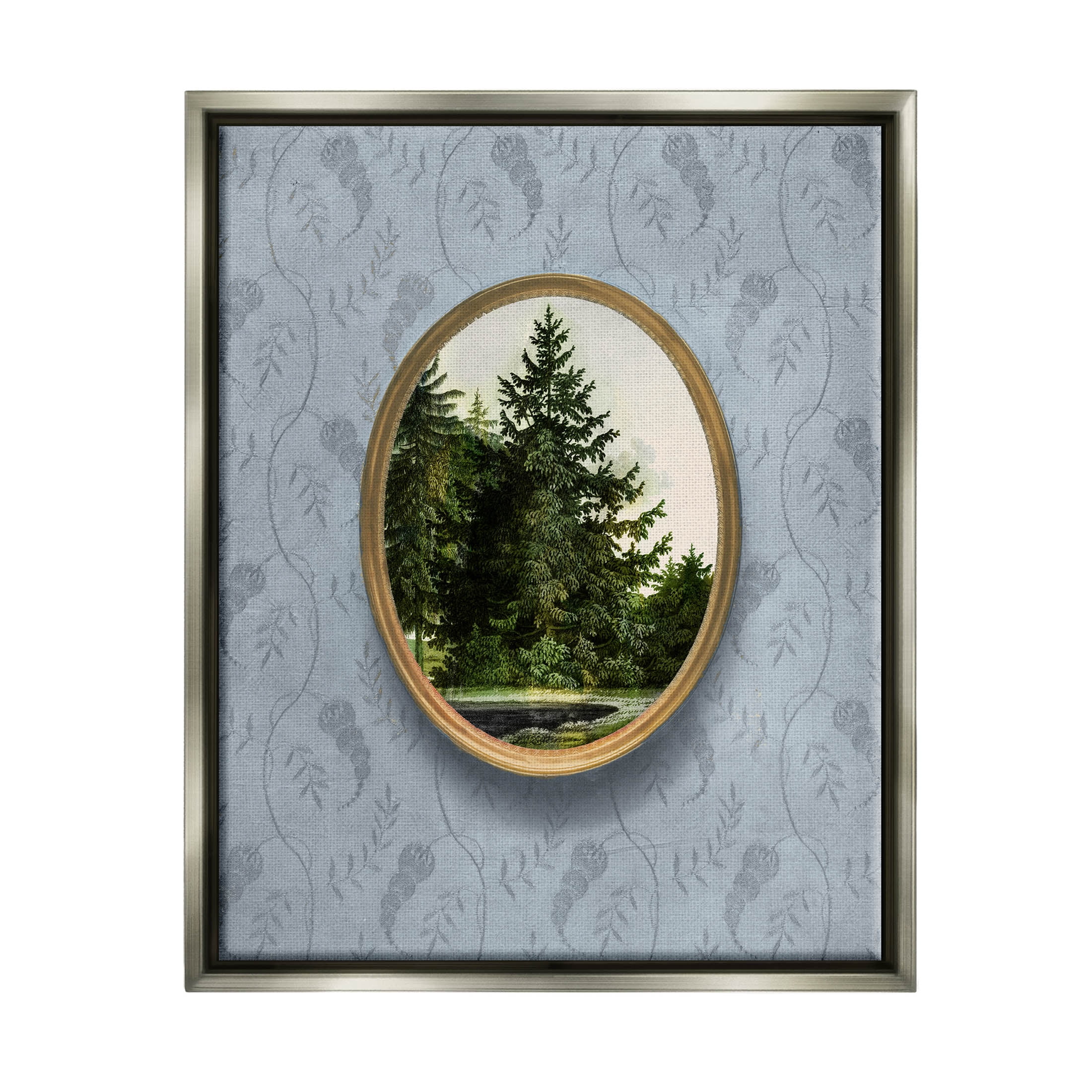 Vintage Woodland Tree View Border Landscape Graphic Art Luster Gray Framed Art Print Wall Art
