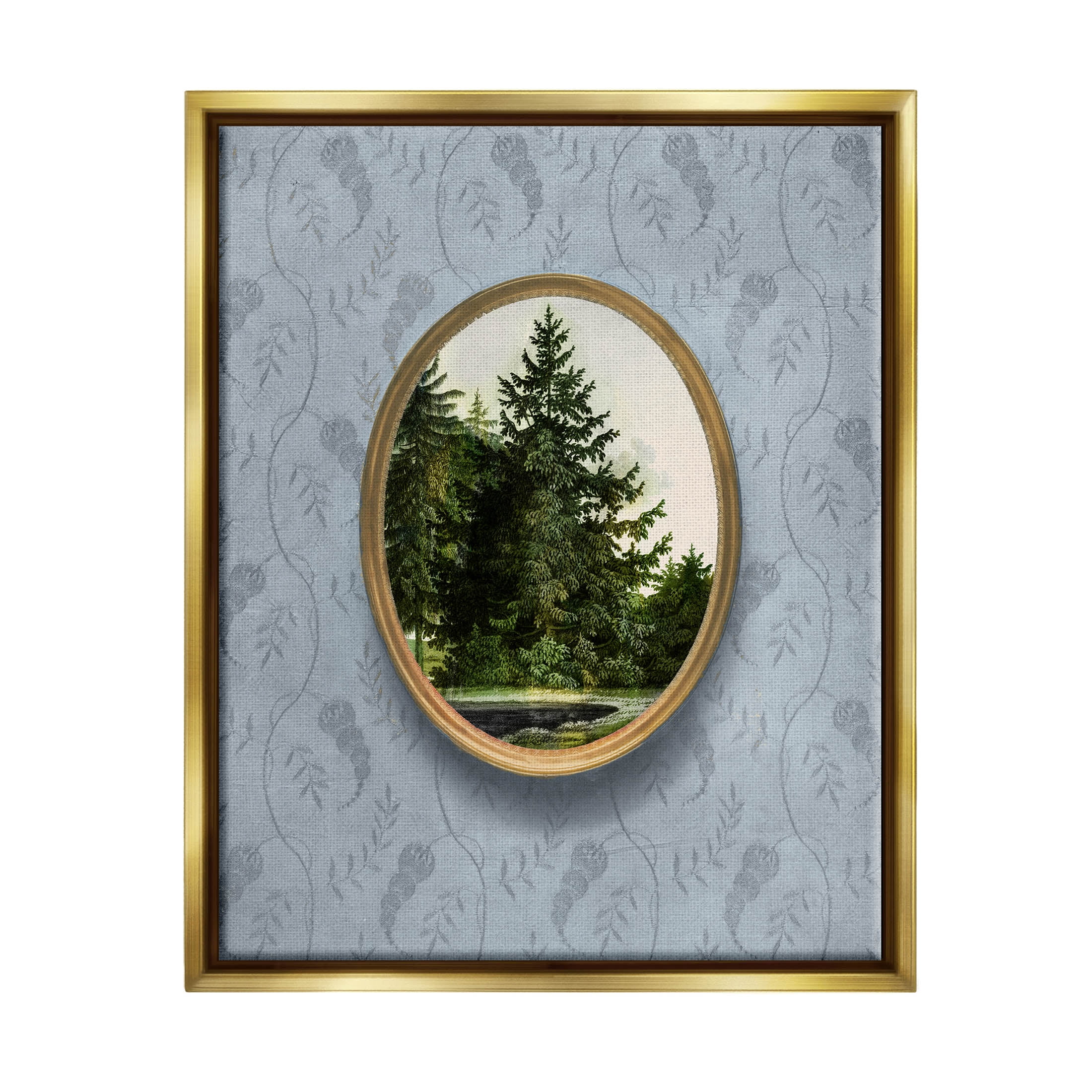 Vintage Woodland Tree View Border Landscape Graphic Art Metallic Gold Framed Art Print Wall Art