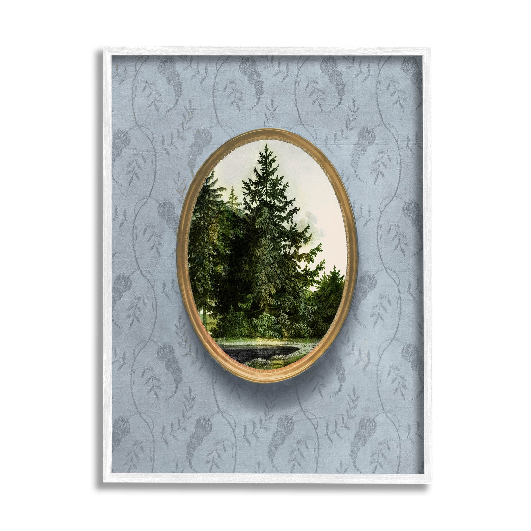 Vintage Woodland Tree View Border Landscape Graphic Art White Framed Art Print Wall Art