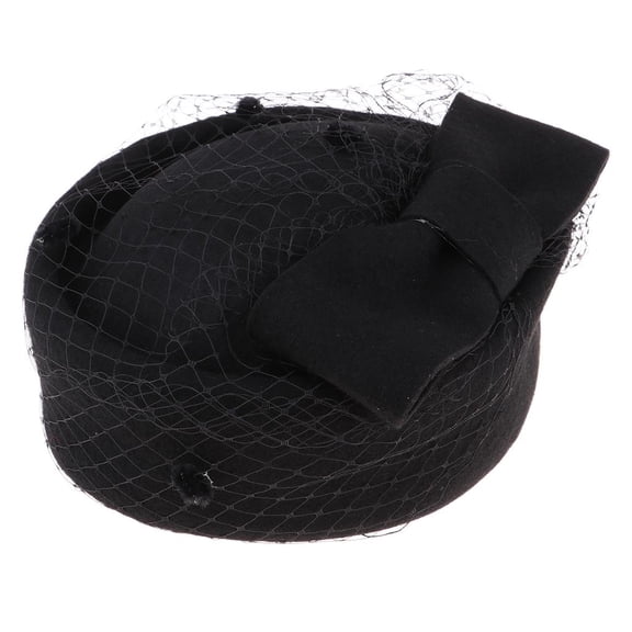 Vintage Wool Felt Pillbox Hat Bow Fascinator Hat Wedding Headpiece - Black, as described