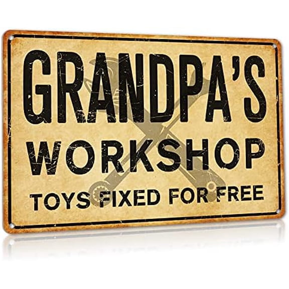 Vintage Workshop Aluminum Metal Signs Funny Garage Wall Decor, Grandpa's Workshop Gifts for Dad Mechanic 12" x 8"