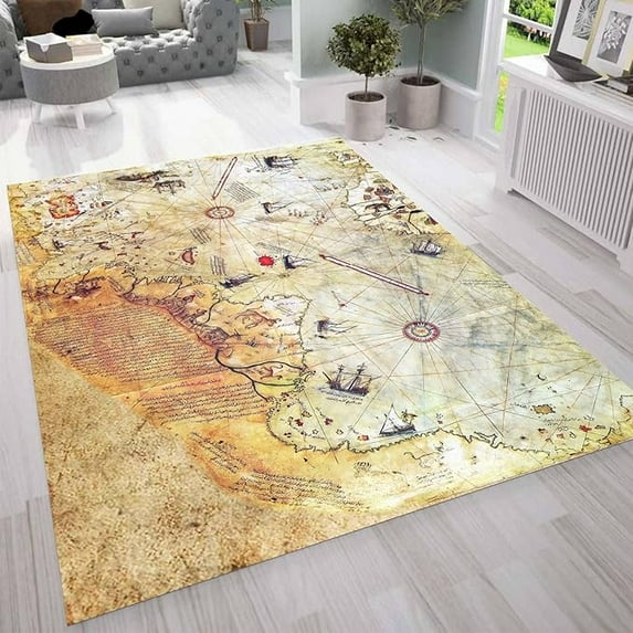 Vintage World Map Area Rug For Living Room Bedroom, Sea Map Old Style Soft Washable Carpet, Indoor Decorative Rugs With Non-Slip Backing 2 x 3ft