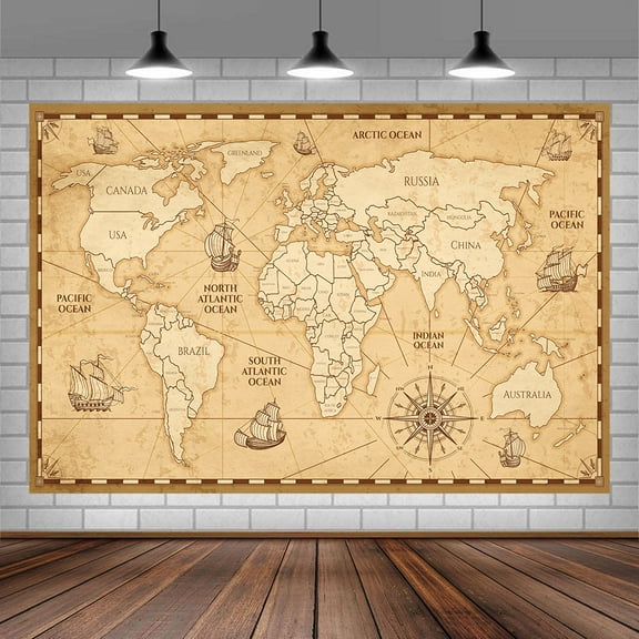 Vintage World Map Backdrop Globe Travel Backdrop Earth Map Adventure Photograph Backdrop Background Baby Shower Boy Girls Birthday Portrait Backdrop Wallpaper Photo Booth Studio Props 8X6FT