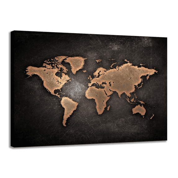 Vintage World Map Canvas Wall Art Map of the World Large Painting for Office Home Decoration for Living Room Bedroom Framed Ready to Hang