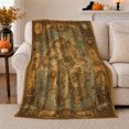 thumbnail image 1 of Vintage World Map Cartography Golden Archway Illustration, Cozy decorative motif Scene, Warm Flannel Blanket for Beach House and Living Room, Beach Lovers Housewarming Gift, Coastal Home Decor, 1 of 7