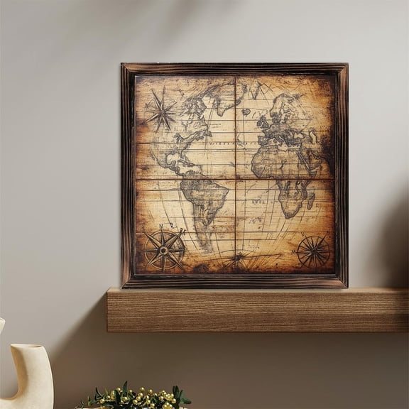 Vintage World Map Decor Wooden Sign Wall Plaque - Vintage Art Decoration, Wall Decoration - Ideal Gift For Home Decoration, Living Room, Bathroom, Bedroom, Garden, Dining, Bar, Cafe, Festival Party