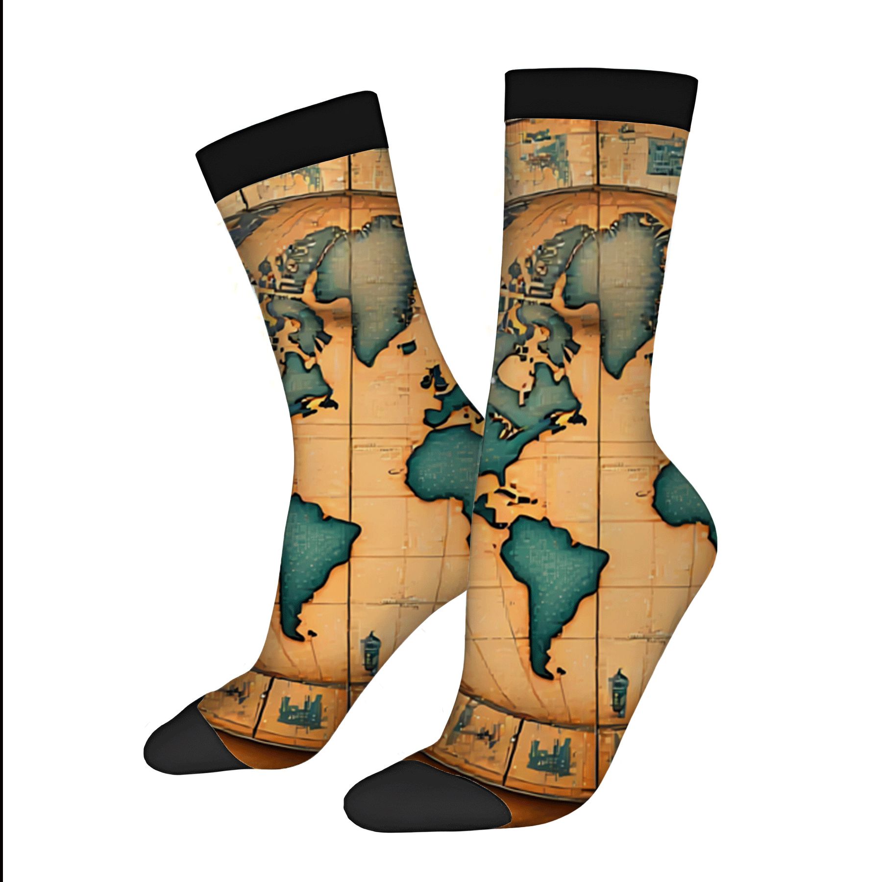 Map Socks Vintage World Map Design Socks - 2 Pairs of Unisex Trendy Socks with ...