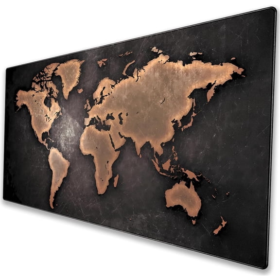 Vintage World Map Desk Mat XL Extended Gaming Mouse Pad vintage world map print, 3mm waterproof smooth fabric, non-slip rubber base & stitched edges 31.5" × 11.8"