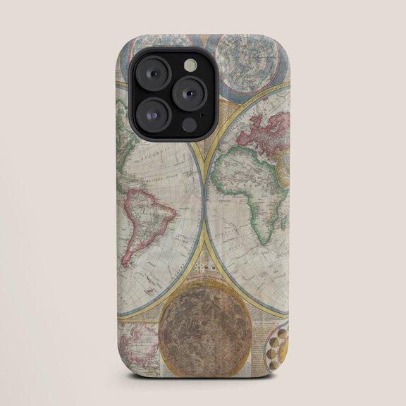 Vintage World Map Globe Tough Case for Apple iPhone, Polycarbonate Shell with TPU Liner