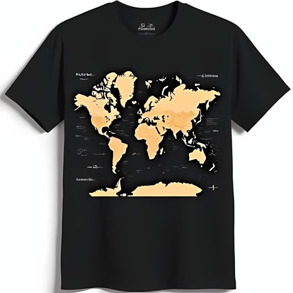 Vintage World Map Graphic Black T-Shirt for Travel Lovers Relaxed Fit
