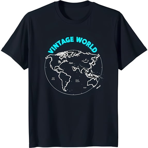 Vintage World Map Graphic T-Shirt for Men Blue with Bright Blue Print