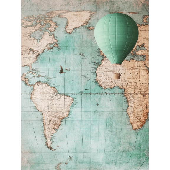 Vintage World Map Hot Air Balloon Canvas Print/Wall Art Perfect for Living Room Bedroom Office Study and Hallway Decoration.