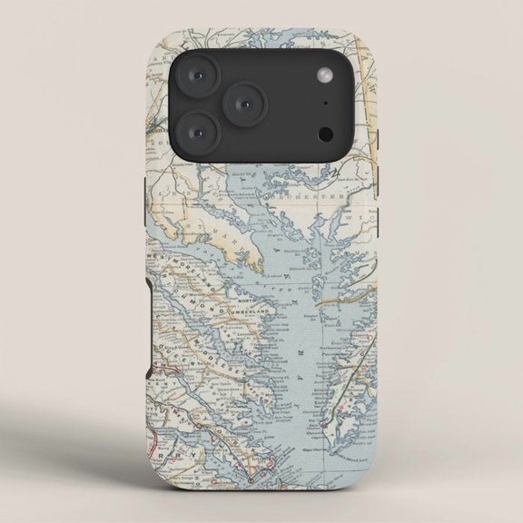 Vintage World Map Ivory and Pale Blue Tough Phone Case, Dual-Layer Polycarbonate and TPU, for Apple iPhone